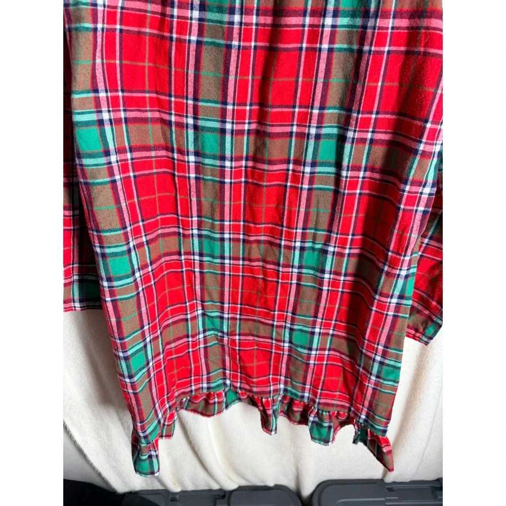 Jammies For Families Girls Red Green Plaid Holiday Nightgown 14/16 L/S Ruffle